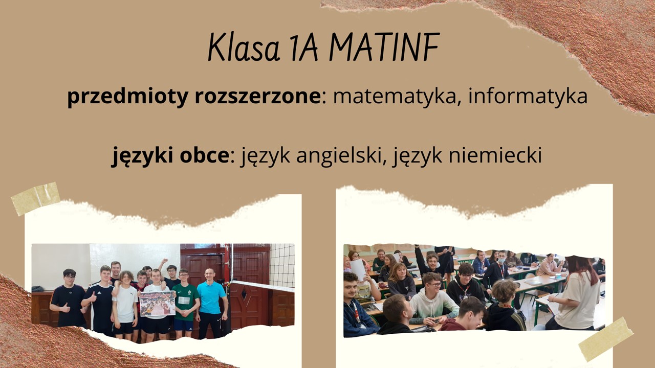 Profile klas na rok szkolny 2023/24. Klasa 1 A MATINF