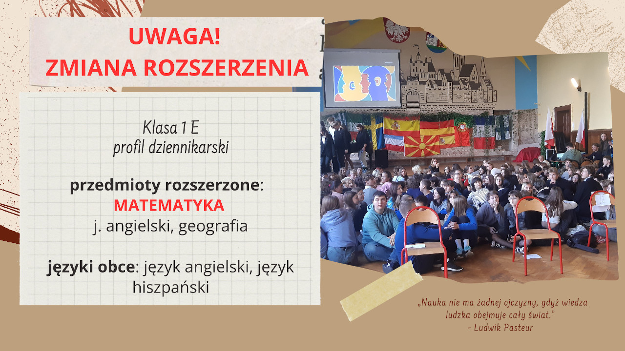 Profile klas na rok szkolny 2023/24. Klasa 1 E profil dziennikarski