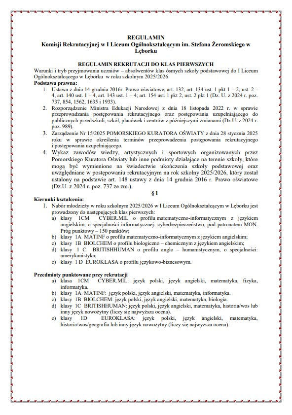 regulamin rekrutacji