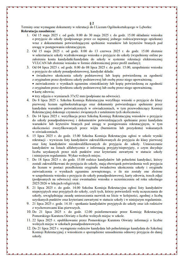 regulamin rekrutacji