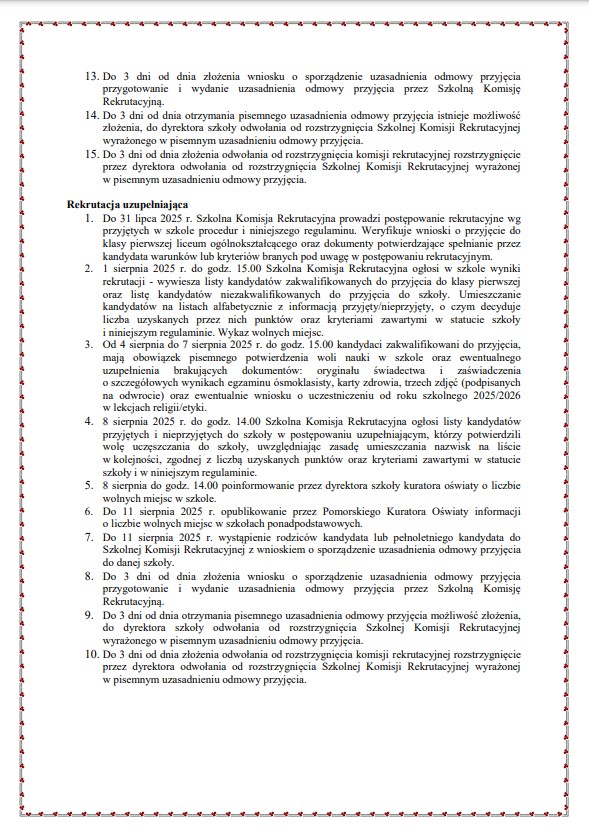 regulamin rekrutacji