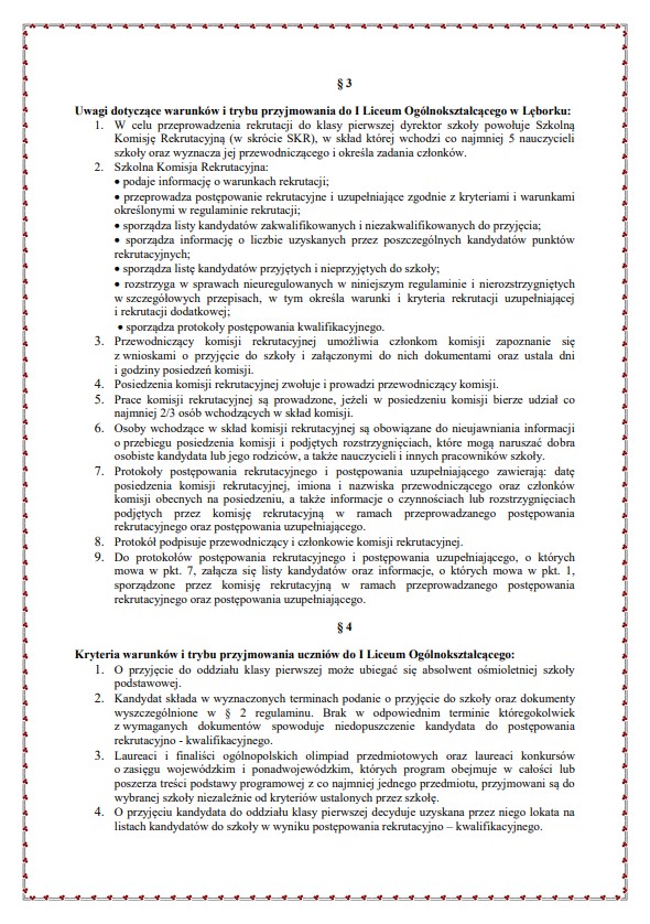 regulamin rekrutacji