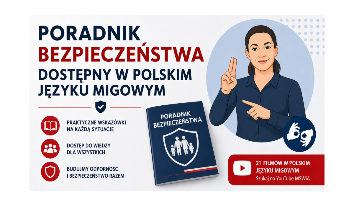 „Poradnik bezpieczeństwa” dostępny w polskim języku migowym - grafika informacyjna