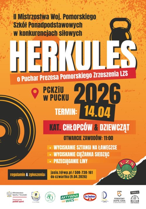 II Mistrzostwa Województwa Pomorskiego Szkół Ponadpodstawowych w Konkurencjach Siłowych "Herkules 2026"